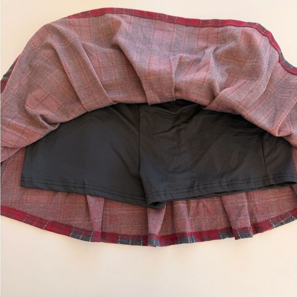 NWT Black Ibis Red & Black Plaid Pleated Skirt Skort Preppy Chic Womens Size L - Picture 4 of 7